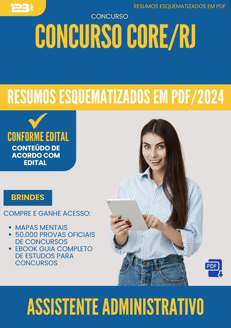 Resumos Esquematizados para Concurso Apostila Assistente Administrativo Core Rj 2024 - Conteúdo de Acordo com Edital