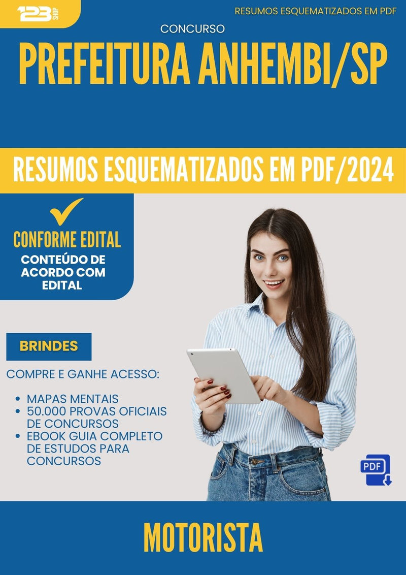 Resumos Esquematizados para Concurso Apostila Motorista da Prefeitura Anhembi Sp 2024 - Conteúdo de Acordo com Edital