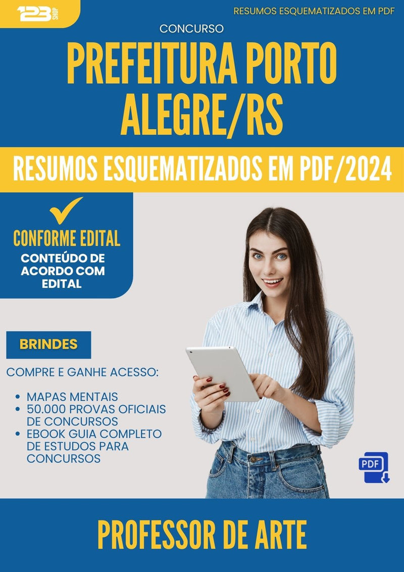 Resumos Esquematizados para Concurso Apostila Professor De Arte Porto da Prefeitura Alegre Rs 2024 - Conteúdo de Acordo com Edital