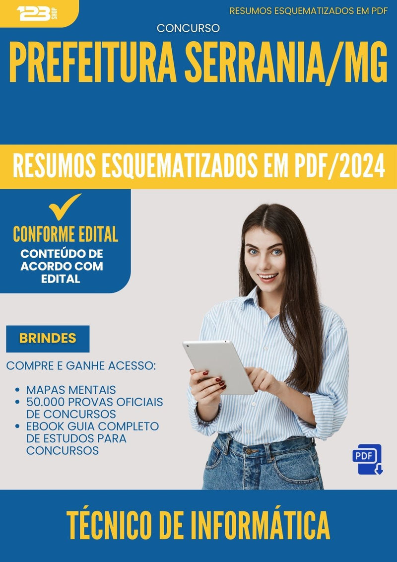 Resumos Esquematizados para Concurso Apostila Tecnico De Informatica da Prefeitura Serrania Mg 2024 - Conteúdo de Acordo com Edital