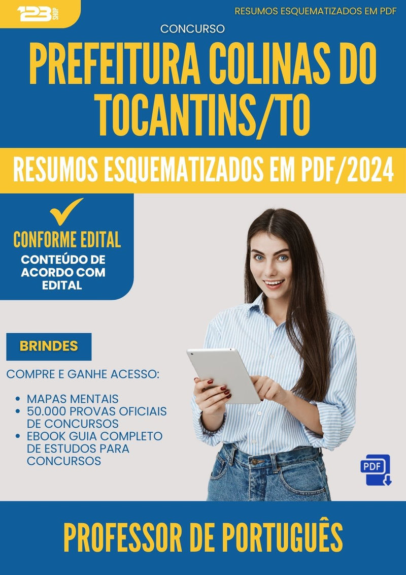 Resumos Esquematizados para Concurso Apostila Professor De Portugues da Prefeitura Colinas Do Tocantins To 2024 - Conteúdo de Acordo com Edital