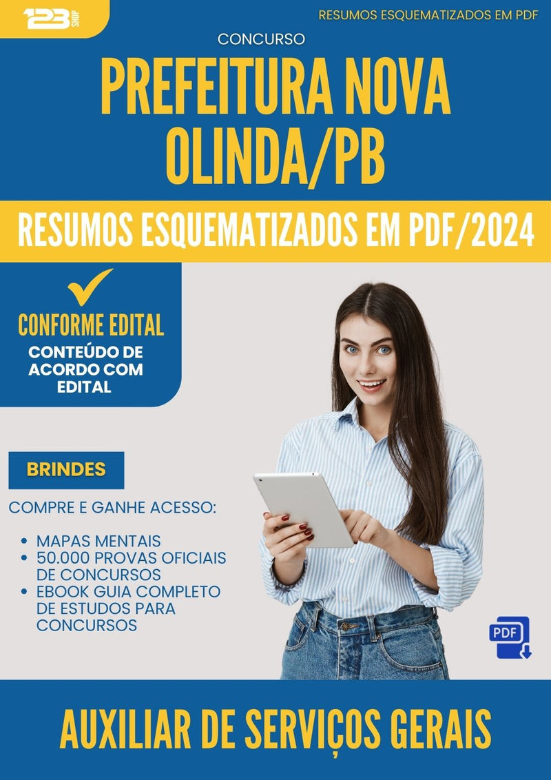 Resumos Esquematizados para Concurso Apostila Auxiliar De Servicos Gerais da Prefeitura Nova Olinda Pb 2024 - Conteúdo de Acordo com Edital