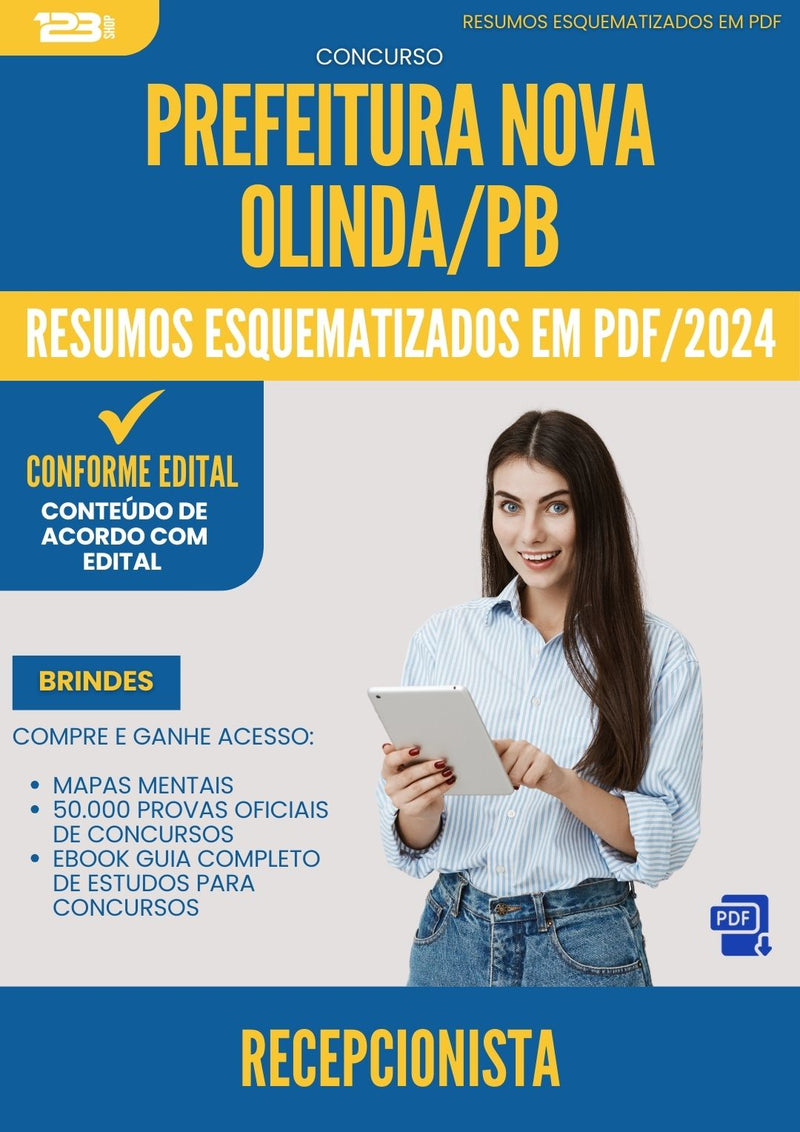 Resumos Esquematizados para Concurso Apostila Recepcionista da Prefeitura Nova Olinda Pb 2024 - Conteúdo de Acordo com Edital