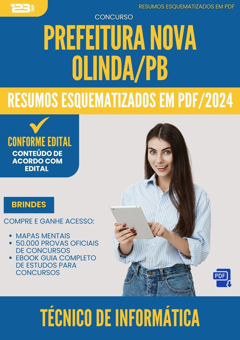 Resumos Esquematizados para Concurso Apostila Tecnico De Informatica da Prefeitura Nova Olinda Pb 2024 - Conteúdo de Acordo com Edital