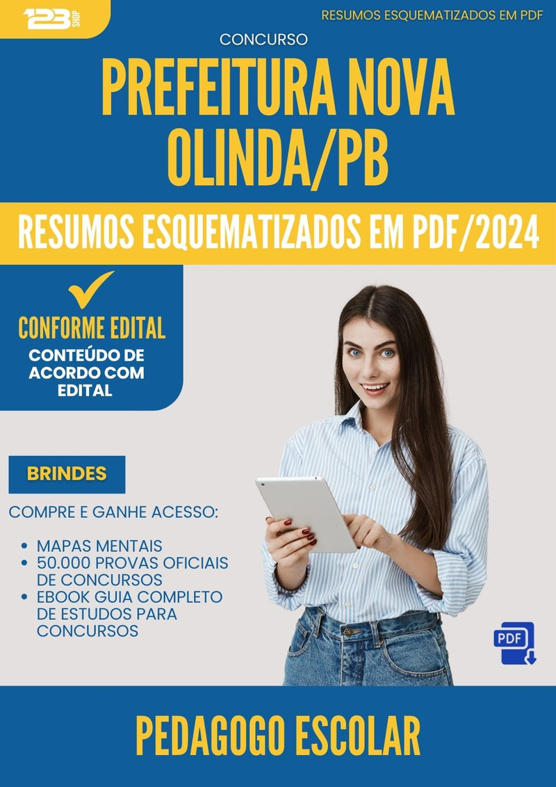 Resumos Esquematizados para Concurso Apostila Pedagogo Escolar da Prefeitura Nova Olinda Pb 2024 - Conteúdo de Acordo com Edital