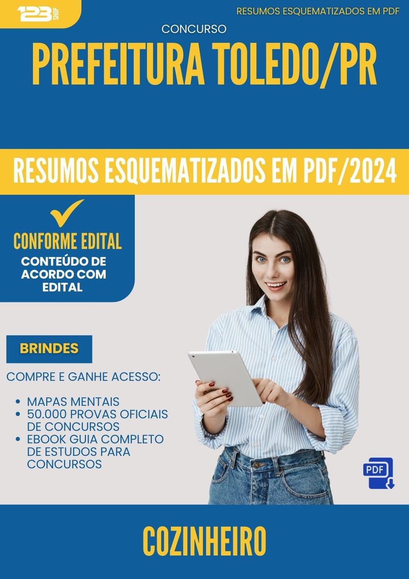 Resumos Esquematizados para Concurso Apostila Cozinheiro da Prefeitura Toledo Pr 2024 - Conteúdo de Acordo com Edital