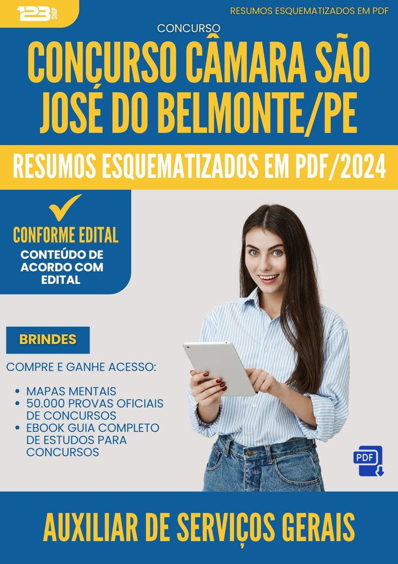 Resumos Esquematizados para Concurso Apostila Auxiliar Servicos Gerais Camara Sao Jose da Prefeitura Belmonte 2024 - Conteúdo de Acordo com Edital