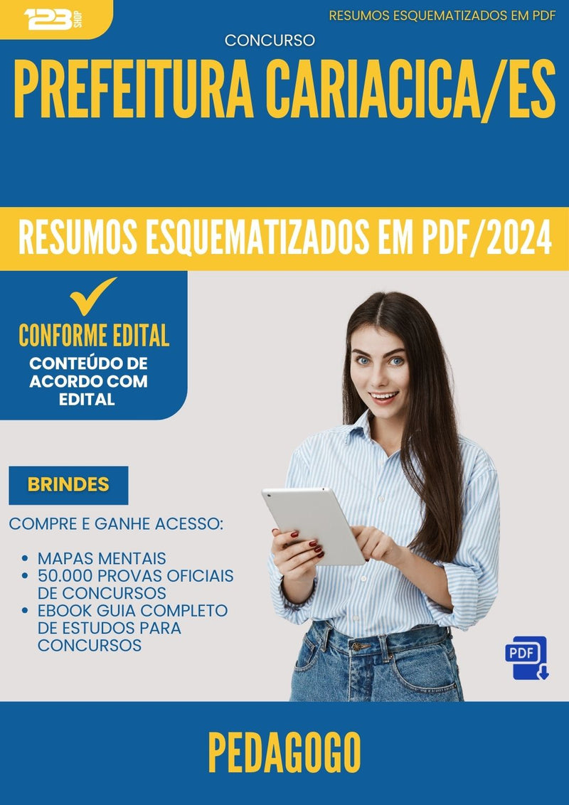 Resumos Esquematizados para Concurso Apostila Pedagogo da Prefeitura Cariacica Es 2024 - Conteúdo de Acordo com Edital