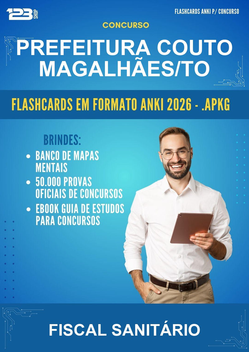 Flashcards Anki para o Concurso Prefeitura Couto Magalhães/TO para Fiscal Sanitário - 600 Flashcards