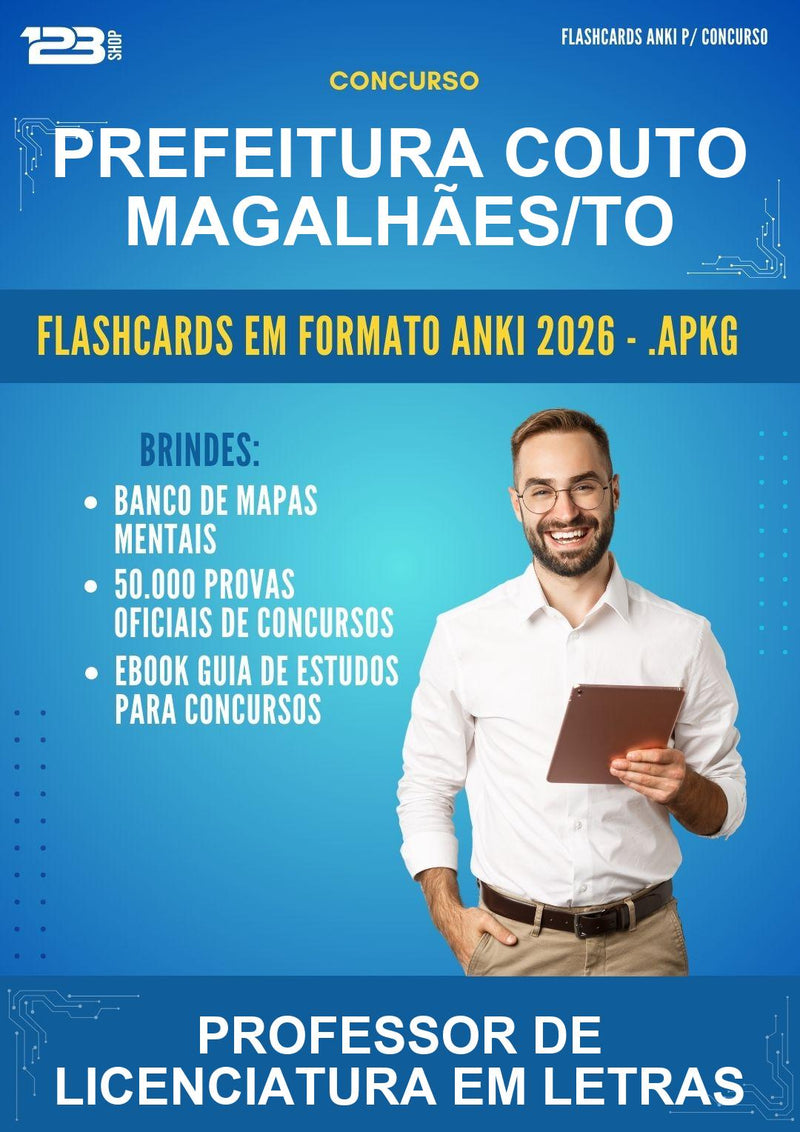 Flashcards Anki para o Concurso Prefeitura Couto Magalhães/TO para Professor de Licenciatura Em Letras - 600 Flashcards