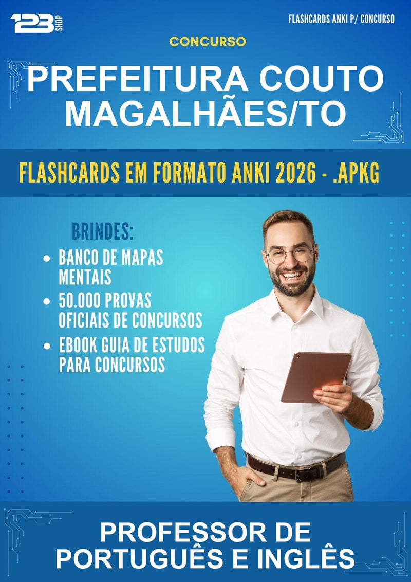 Flashcards Anki para o Concurso Prefeitura Couto Magalhães/TO para Professor de Português E Inglês - 600 Flashcards