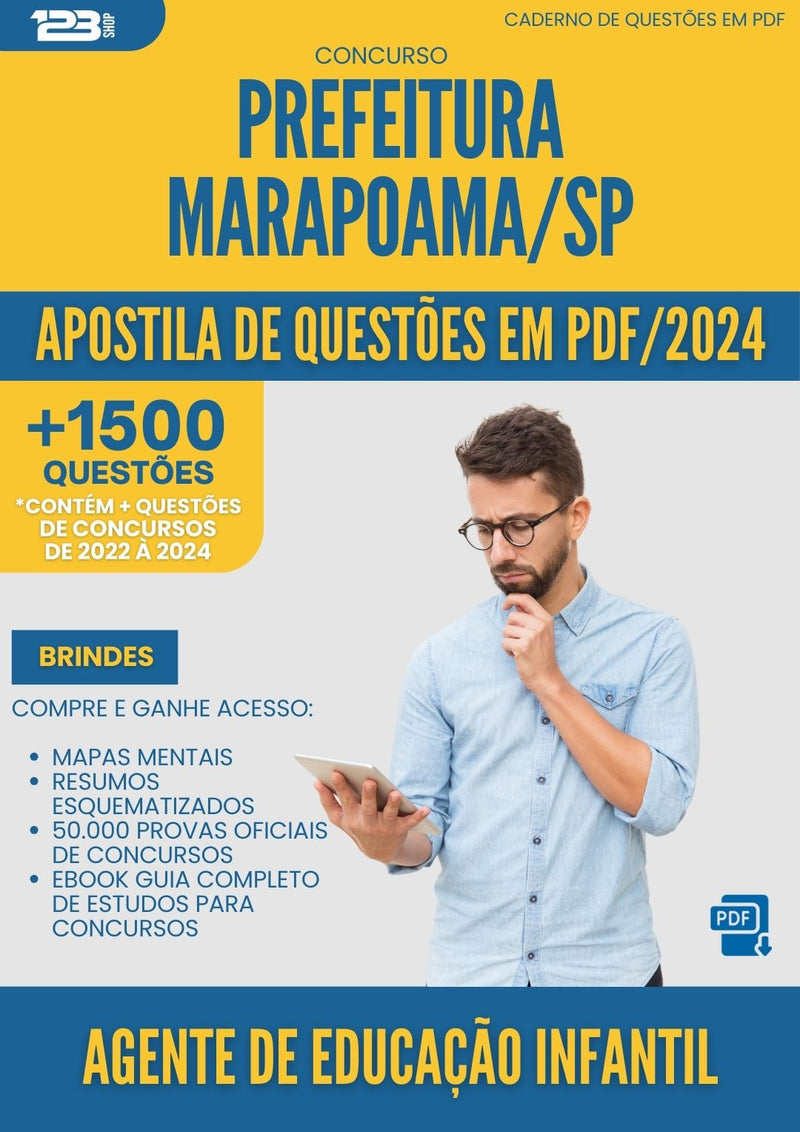 Apostila de Questões para Concurso Agente De Educacao Infantil da Prefeitura Marapoama Sp 2025 - Mais de 1.500 Questões
