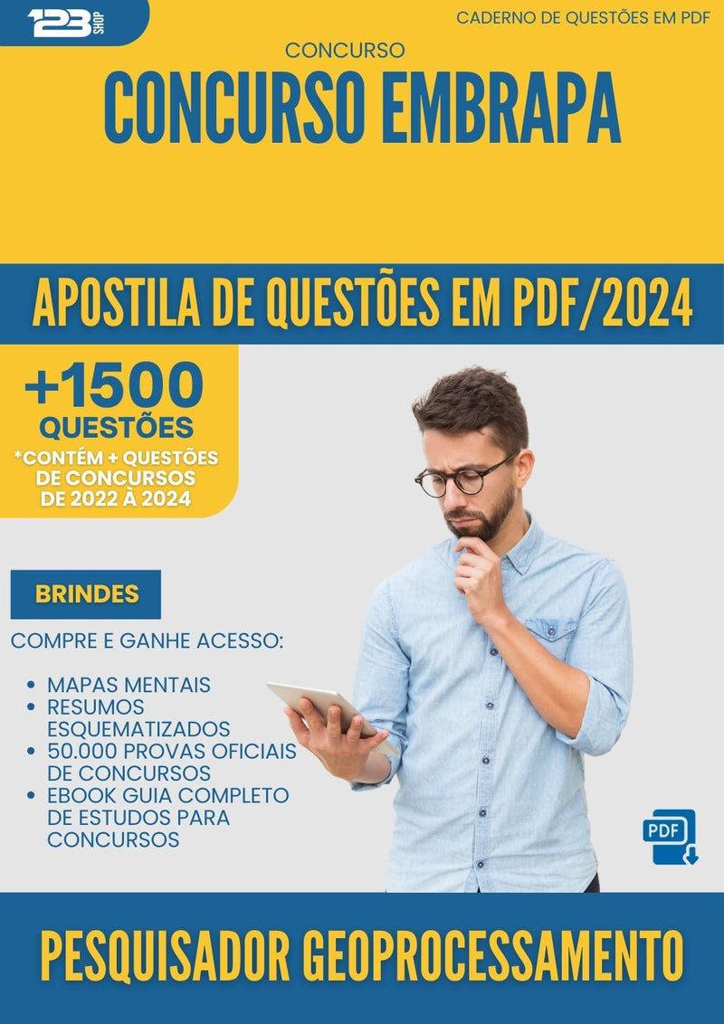 Apostila de Questões para Concurso Pesquisador Geoprocessamento Embrapa 2025 - Mais de 1.500 Questões