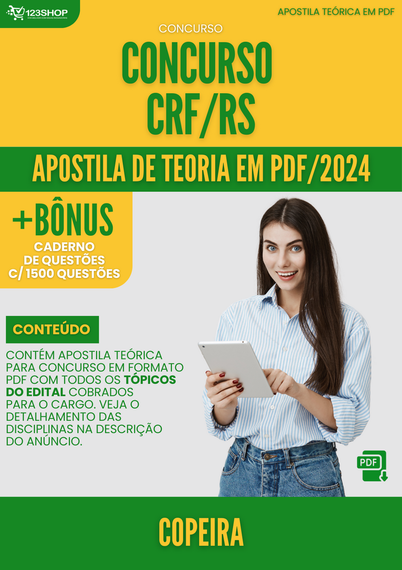 Apostila Teórica para Concurso CRF RS 2024 Copeira - Com Caderno de Questões