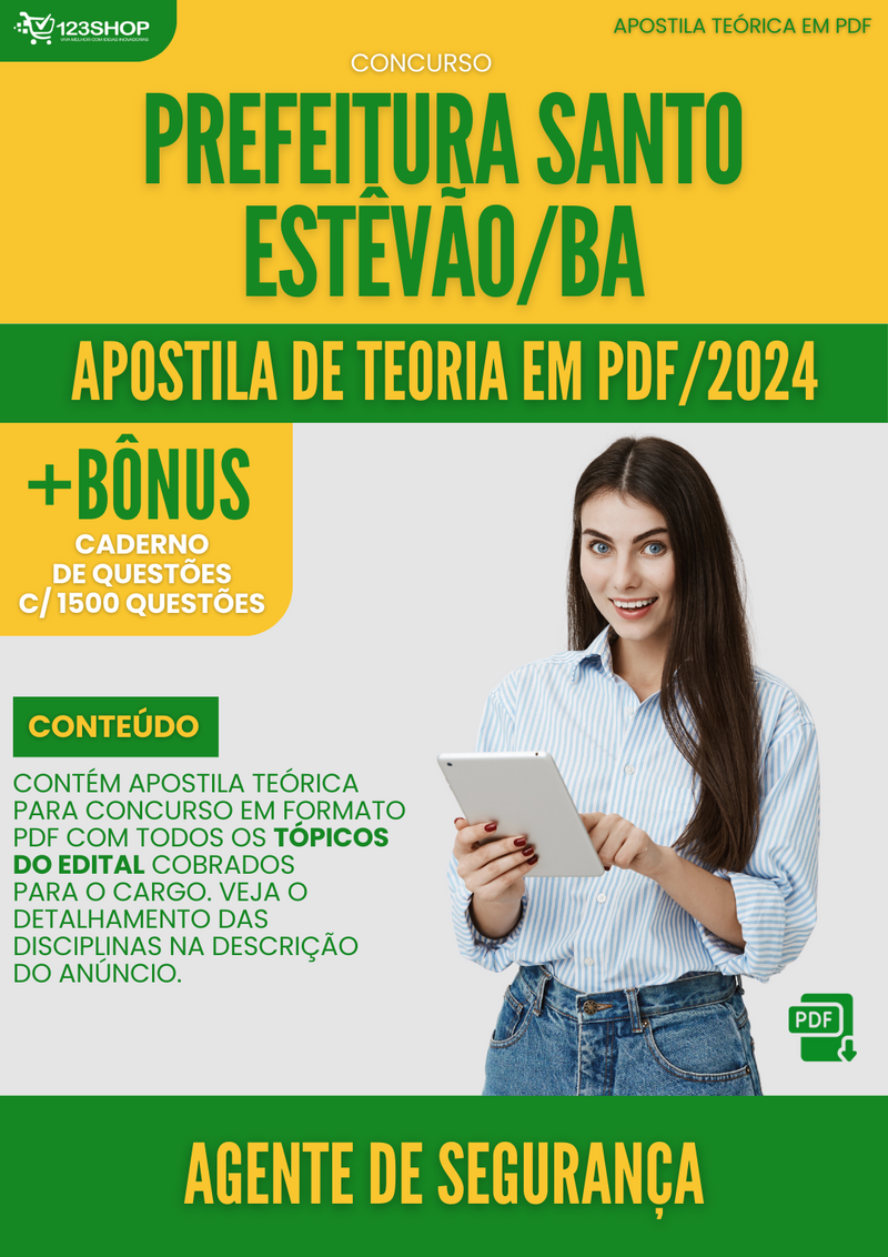 Apostila Teórica para Concurso Prefeitura Santo Estevão BA 2024 Agente De Segurança - Com Caderno de Questões