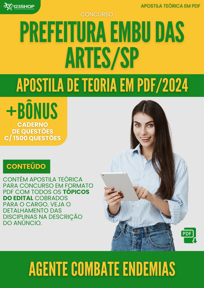 Apostila Teórica para Concurso Prefeitura Embu das Artes SP 2024 Agente Combate Endemias - Com Caderno de Questões