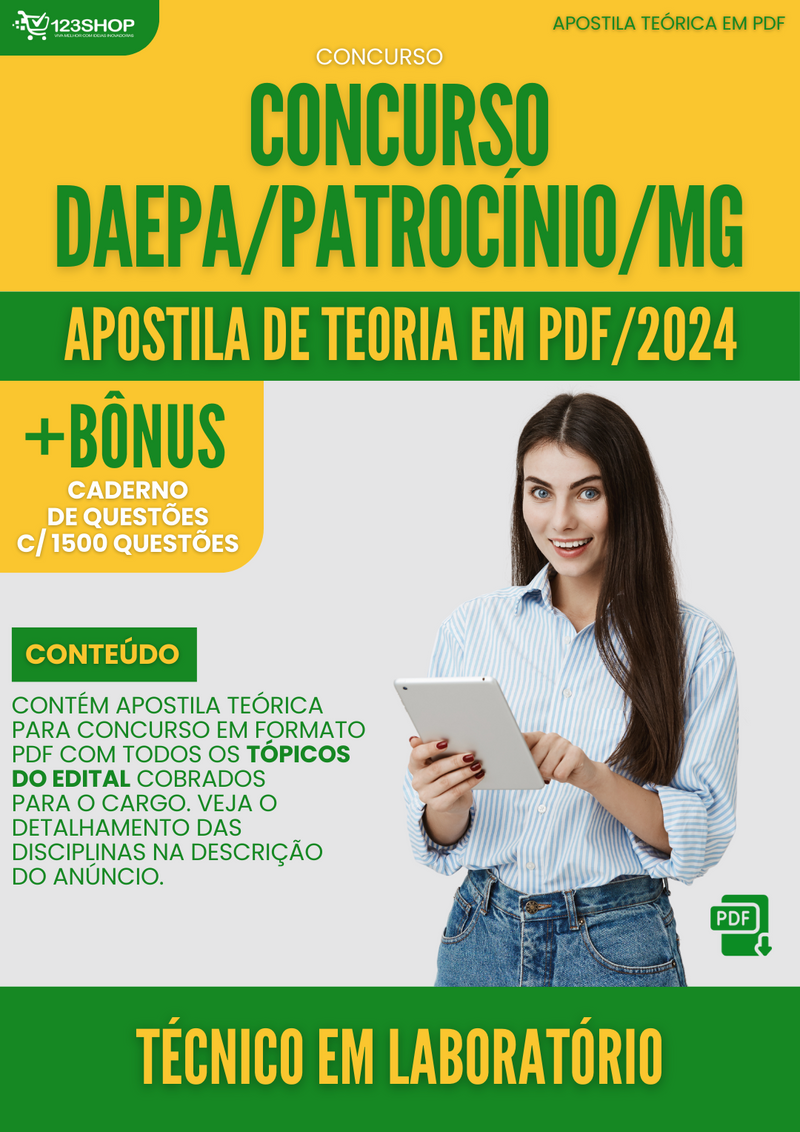 Apostila Teórica para Concurso DAEPA Patrocínio MG 2024 Técnico em Laboratório - Com Caderno de Questões