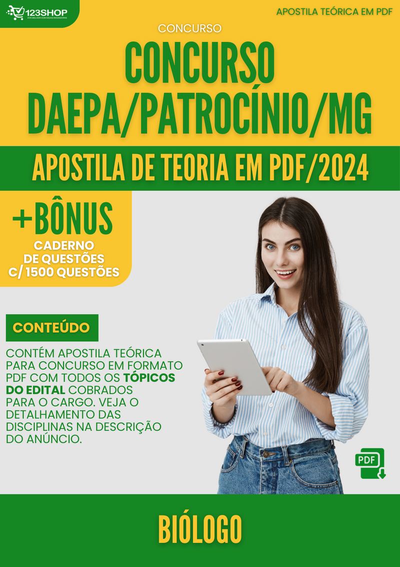 Apostila Teórica para Concurso DAEPA Patrocínio MG 2024 Biólogo - Com Caderno de Questões