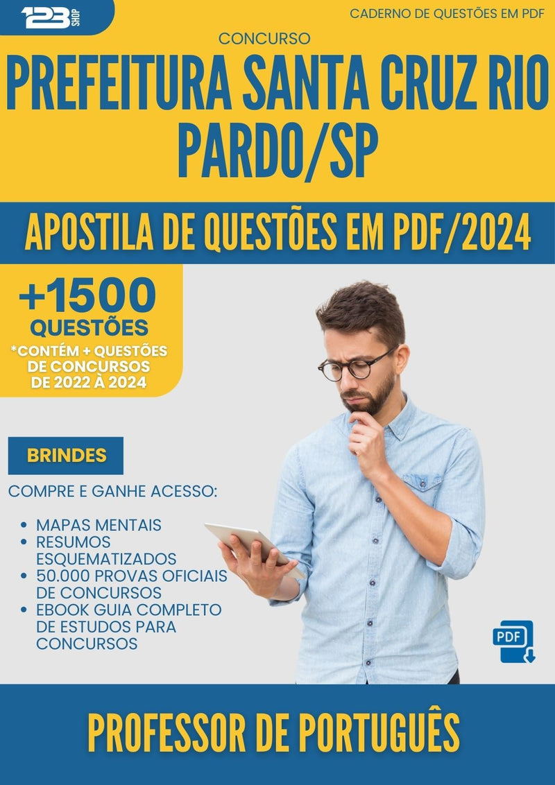 Apostila de Questões para Concurso Professor De Portugues Santa da Prefeitura Cruz Rio Pardo Sp 2025 - Mais de 1.500 Questões
