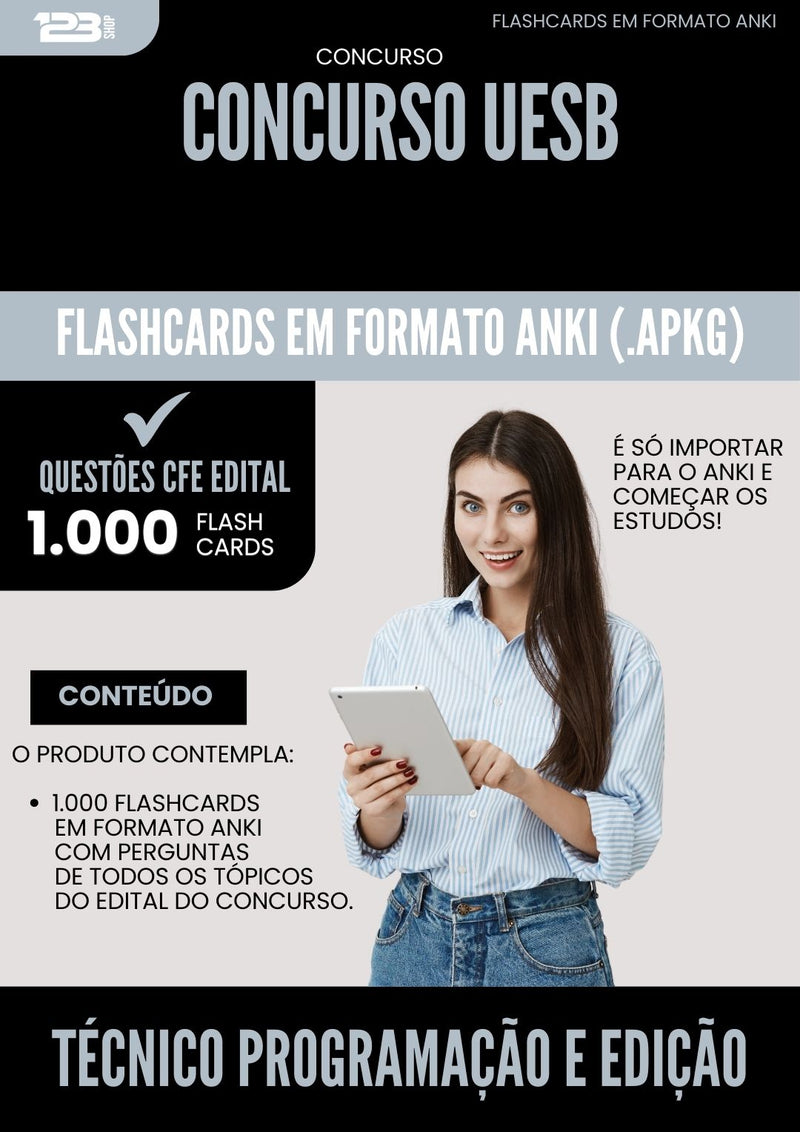 Flashcards para Concurso Tecnico Programacao E Edicao De Imagens Uesb 2025 - 1.000 Flashcards de Acordo com Edital