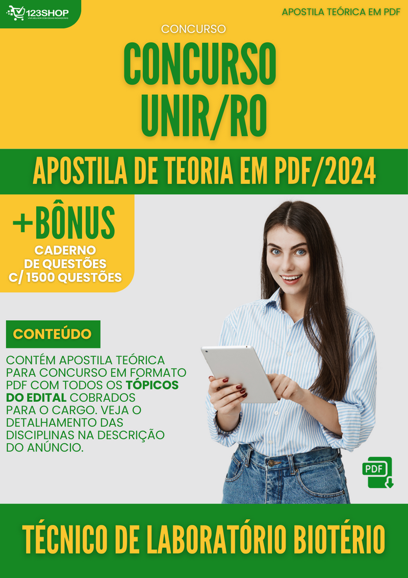 Apostila Teórica para Concurso UNIR RO 2024 Técnico de Laboratório Biotério - Com Caderno de Questões