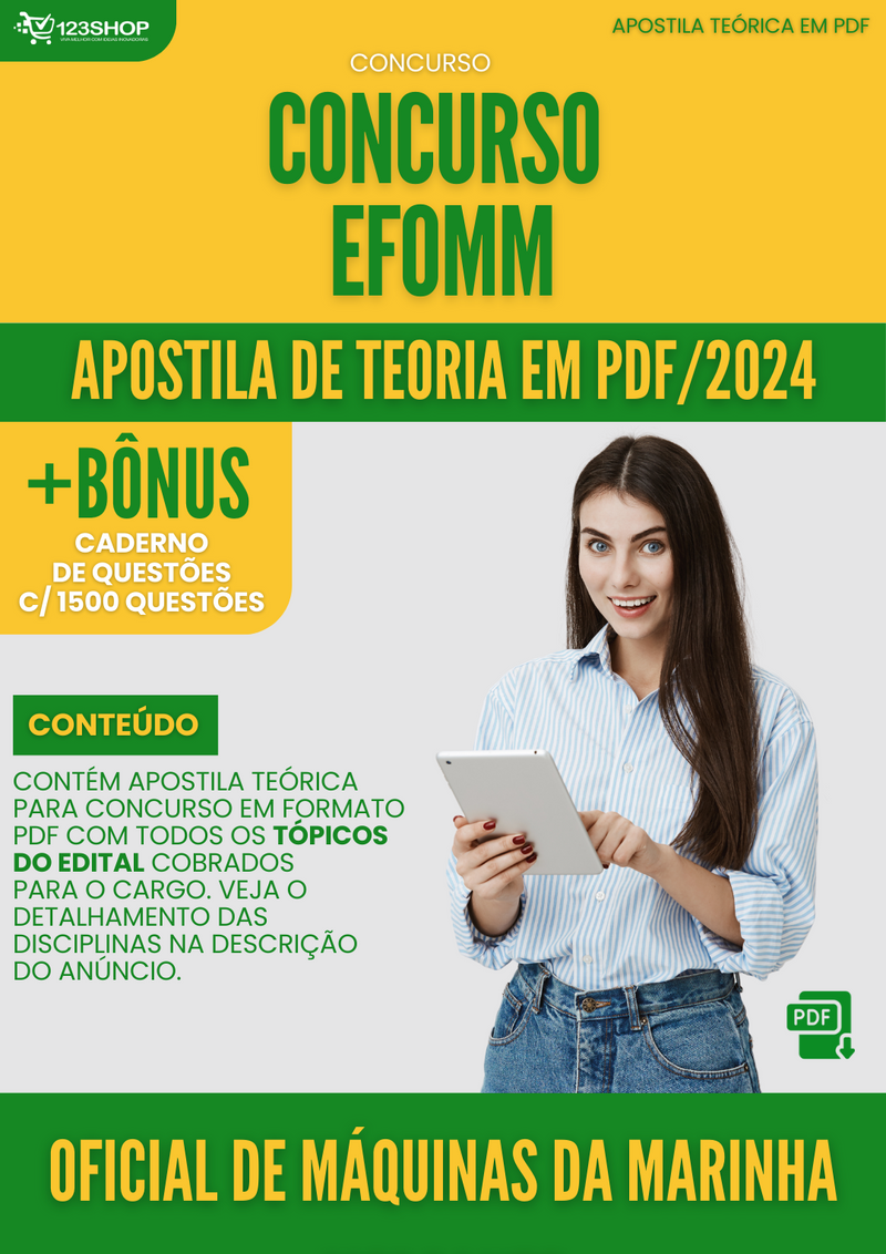 Apostila Teórica para Concurso EFOMM 2024 Oficial de Máquinas Da Marinha Mercante - Com Caderno de Questões