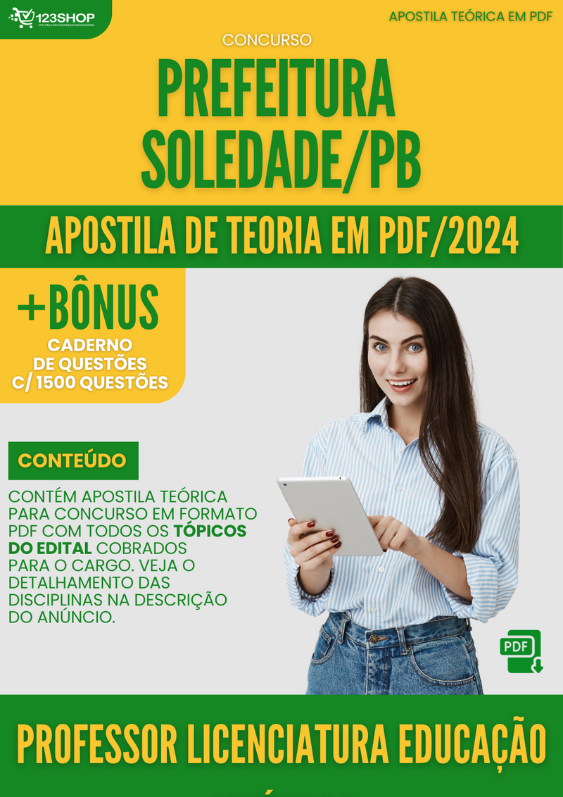 Apostila Teórica para Concurso Prefeitura Soledade PB 2024 Professor Licenciatura Ed Artística - Com Caderno de Questões