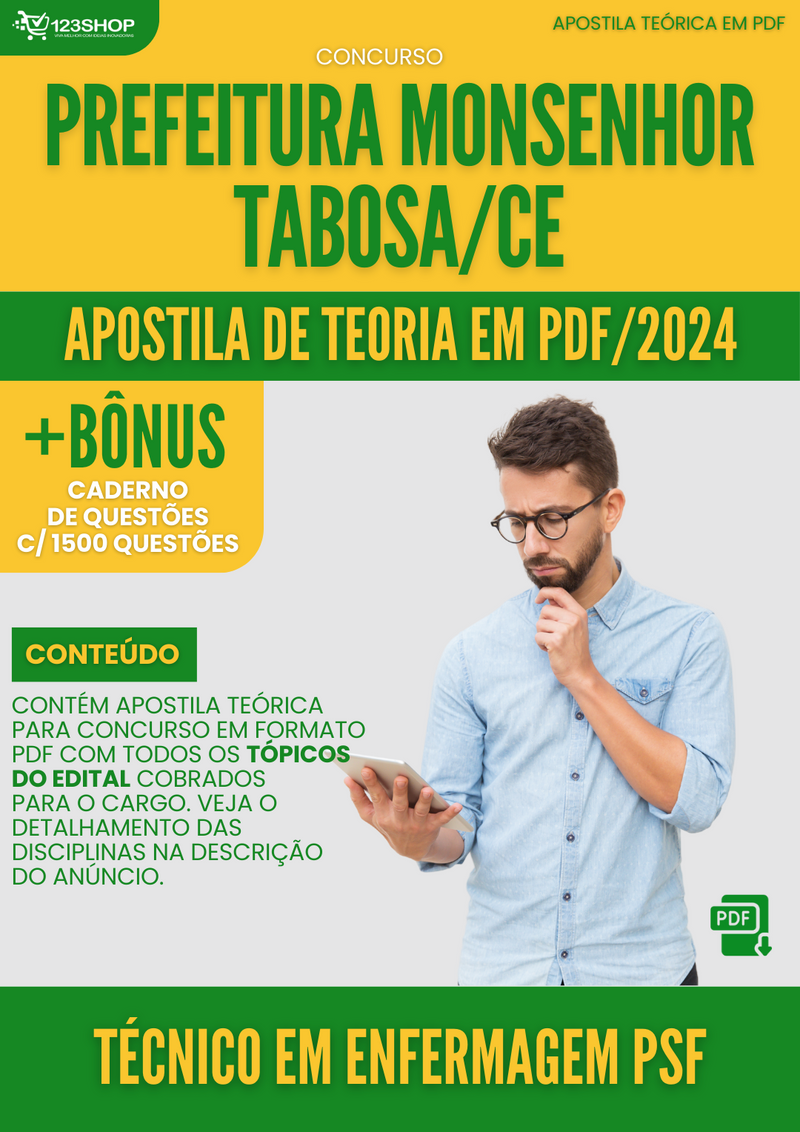 Apostila Teórica para Concurso Pref Monsenhor Tabosa CE 2024 Tec Enfermagem PSF - Com Caderno de Questões