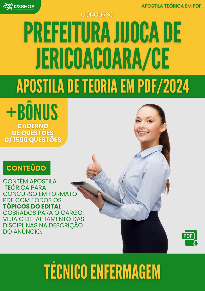 Apostila Teórica para Concurso Prefeitura Jijoca de Jericoacora CE 2024 Técnico Enfermagem - Com Caderno de Questões
