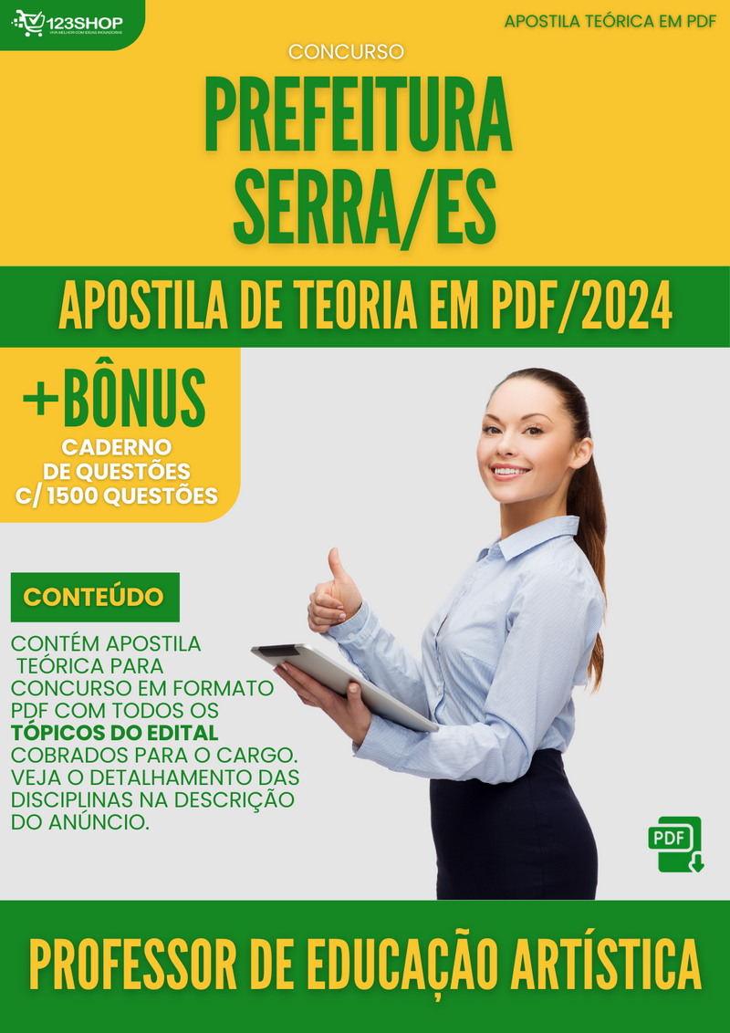 Apostila Teórica para Concurso Prefeitura Serra ES 2024 Professor de Educação Artística - Com Caderno de Questões