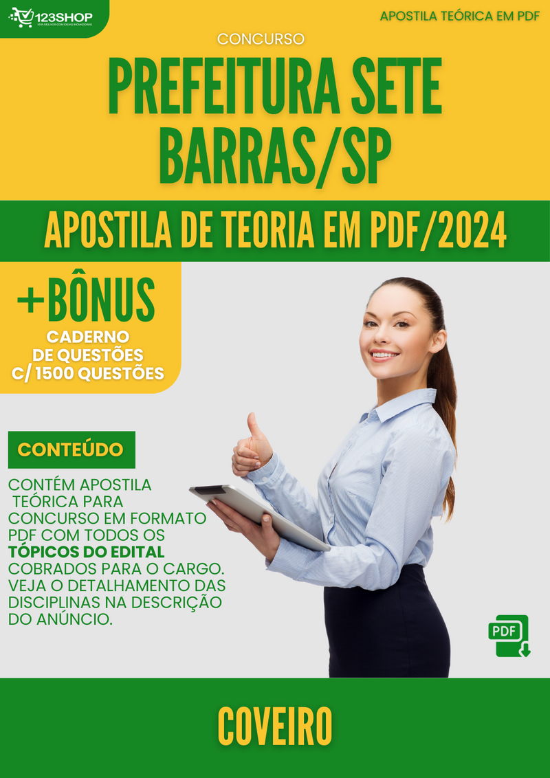 Apostila Teórica para Concurso Prefeitura Sete Barras SP 2024 Coveiro - Com Caderno de Questões