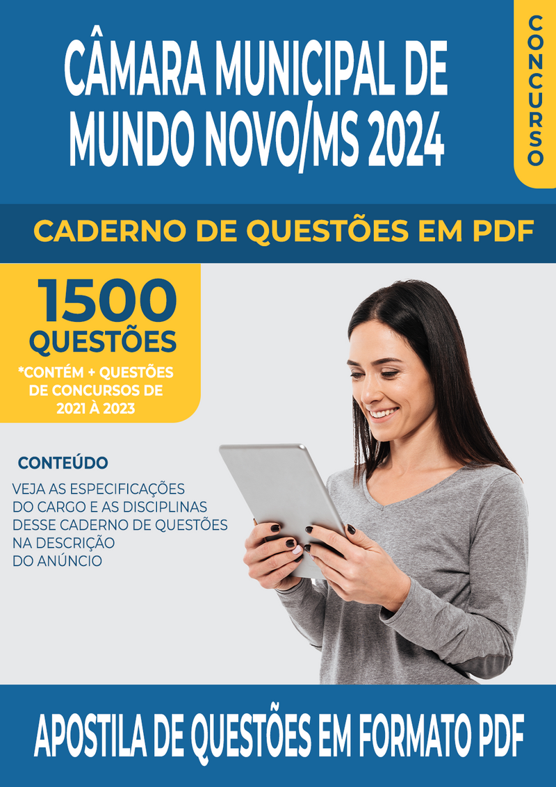 Apostila de Questões para Concurso da Câmara Municipal de Mundo Novo/MS 2024 para Contador - Mais de 1.500 Questões Gabaritadas