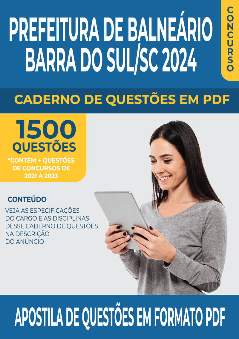 Apostila de Questões para Concurso da Prefeitura de Balneário Barra do Sul/SC 2024 para Professor de Matemática - Mais de 1.500 Questões Gabaritadas