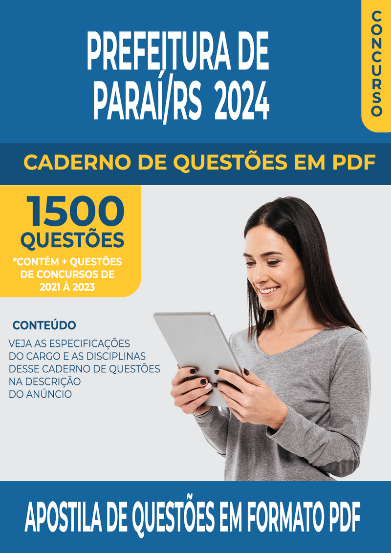 Apostila de Questões para Concurso da Prefeitura de Paraí/RS para Tratorista - Mais de 1.500 Questões Gabaritadas