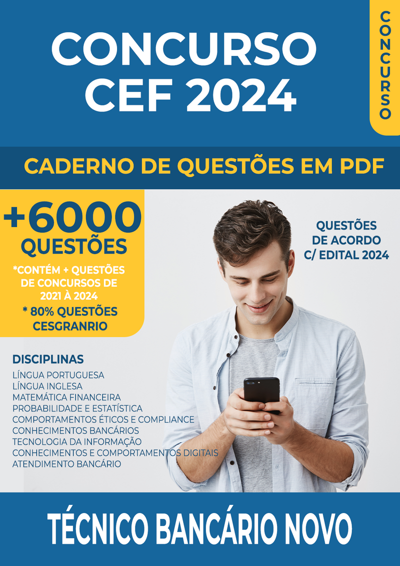 Apostila de Questões para Concurso da Caixa - CEF 2024 - Técnico Bancário Novo - Mais de 6000 Questões Gabaritadas