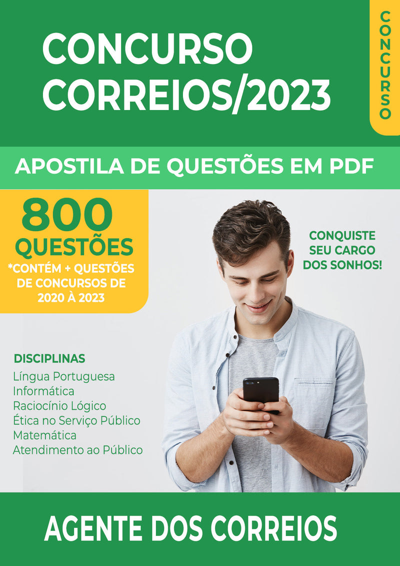 Apostila de Questões para Concurso Correios 2023 para Agente dos Correios - 800  Questões Gabaritadas