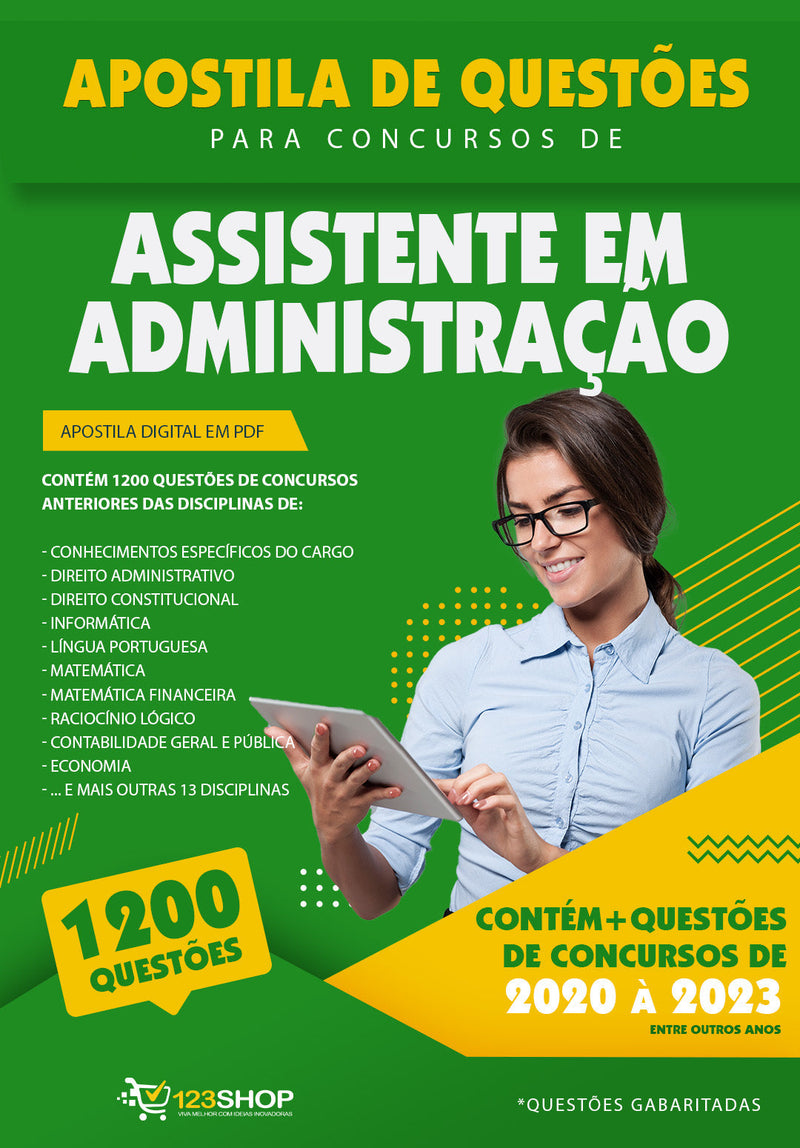 Apostila de Questões para Concursos de Assistente em Administração - Mais de 1.200 Questões Gabaritadas