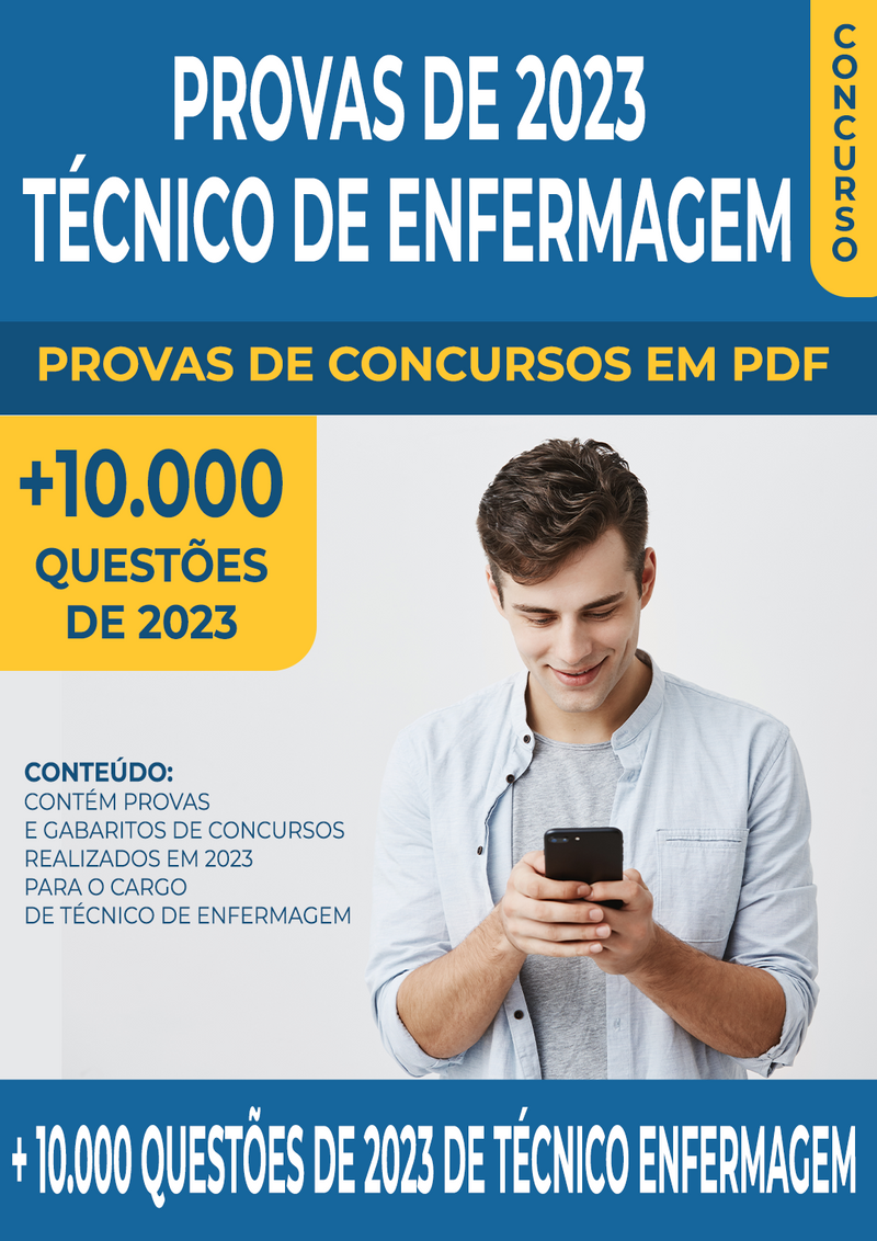 Pacote de Provas de Concursos de 2023 para o Cargo de Técnico de Enfermagem contendo mais de 10.000 Questões Gabaritadas